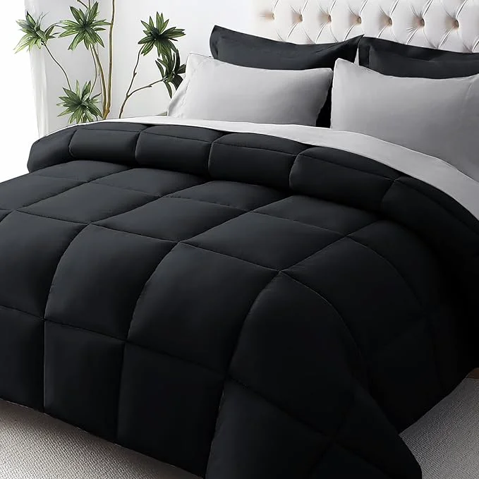 Innovative JOLLYVOGUE California King Comforter Set Ultra-Soft Cal King Bed Comforter Set 7-Piece Bed in a Bag Goose Down Oeko-TEX Sheets amp Pillowcases Black amp Light Grey Natural