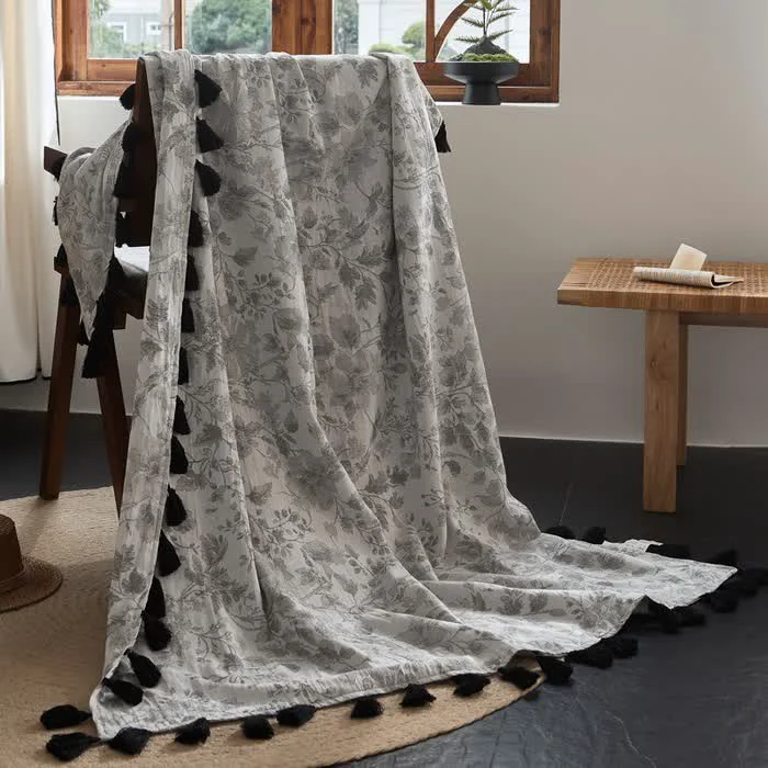 Dependable Ownkoti Subtle Floral Jacquard Cotton Linen Blanket Trendy