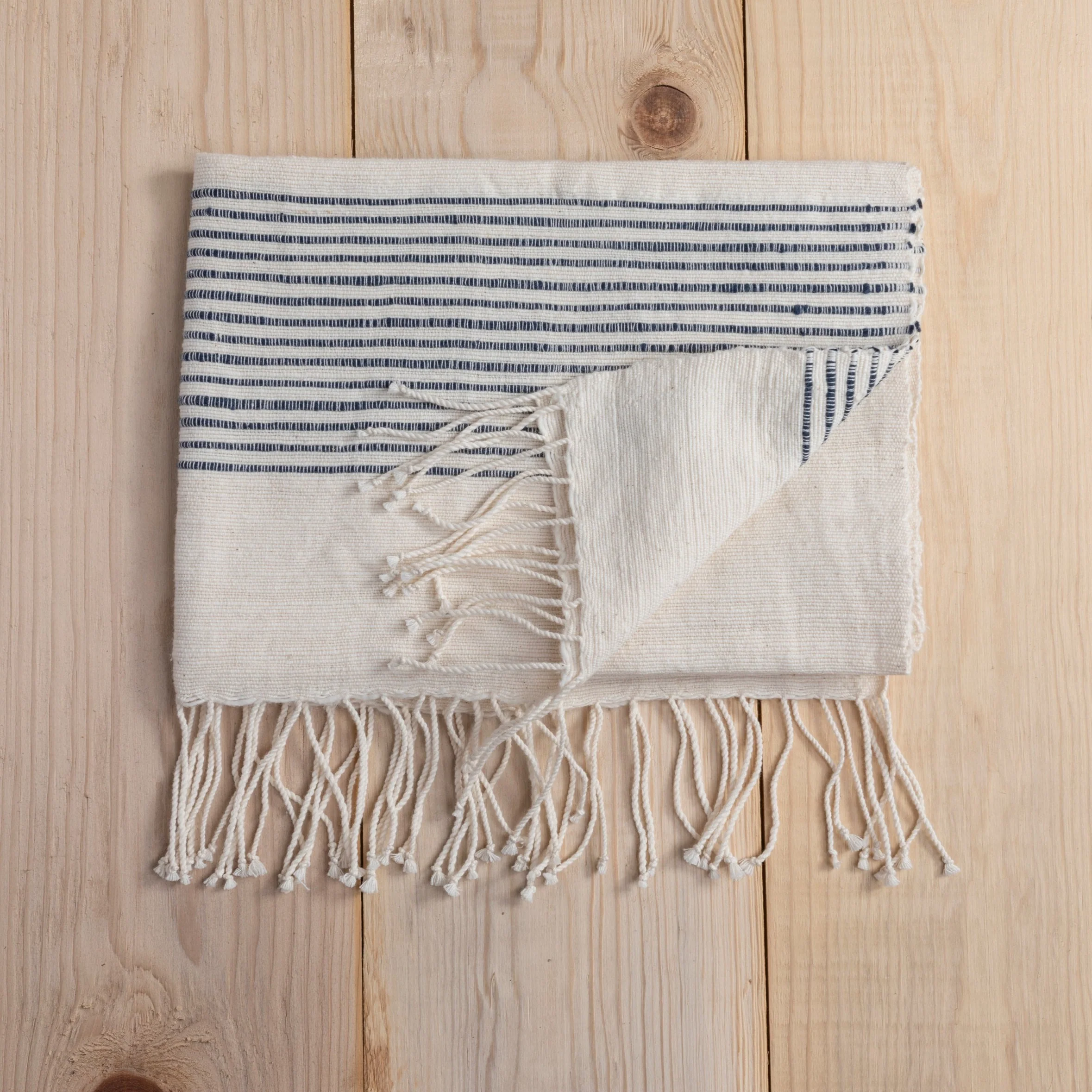 Lightweight Riviera Striped Cotton Hand Towel Natural with Navy Fine Crafted