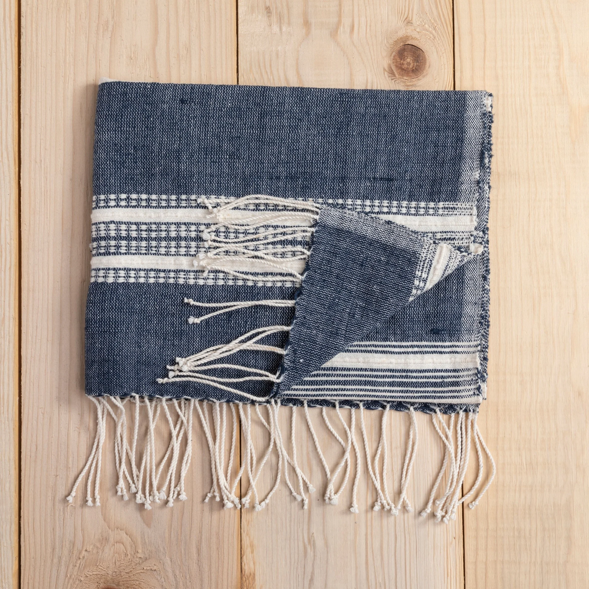 Classic Aden Cotton Hand Towel Navy with Natural Flexible