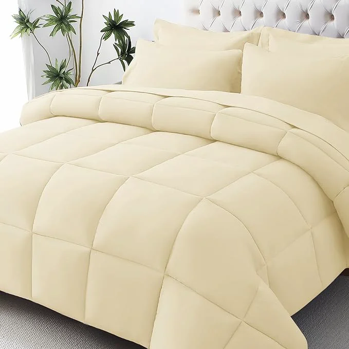 Superior JOLLYVOGUE Queen Comforter Set Ultra-Soft Bed in a Bag Queen Size 7 Pieces Oeko-TEX Bedding Set with Down Comforter Sheets Pillowcases amp Shams Light Yellow Fashionable