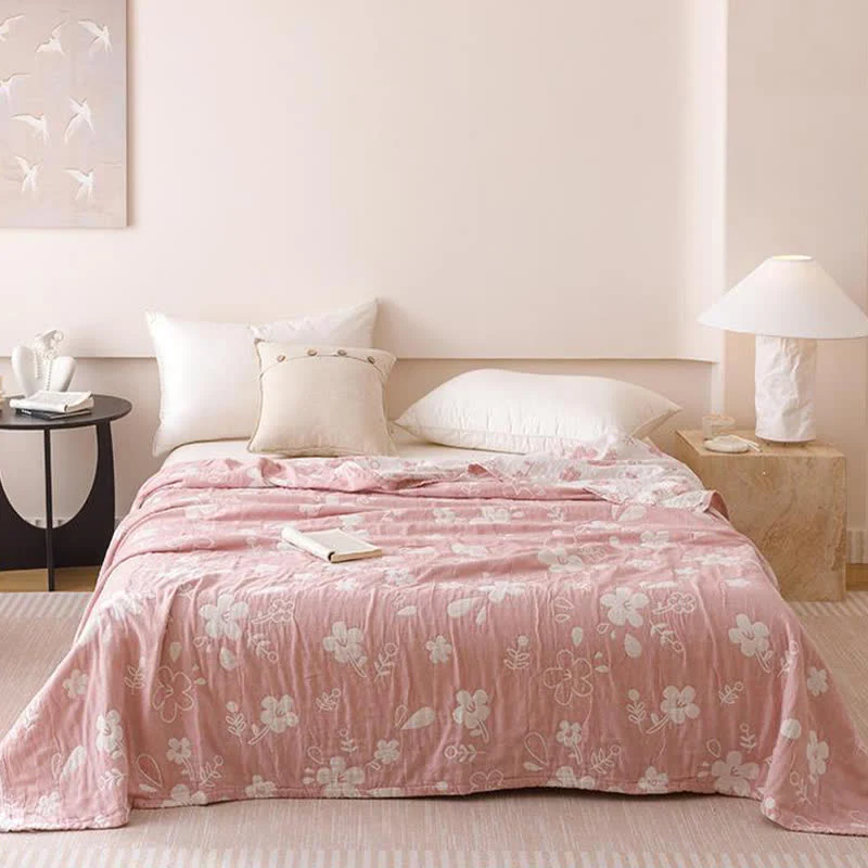 Expertly Made Ownkoti Elegant Floral Jacquard Cotton 3-Layer Gauze Quilt Safe