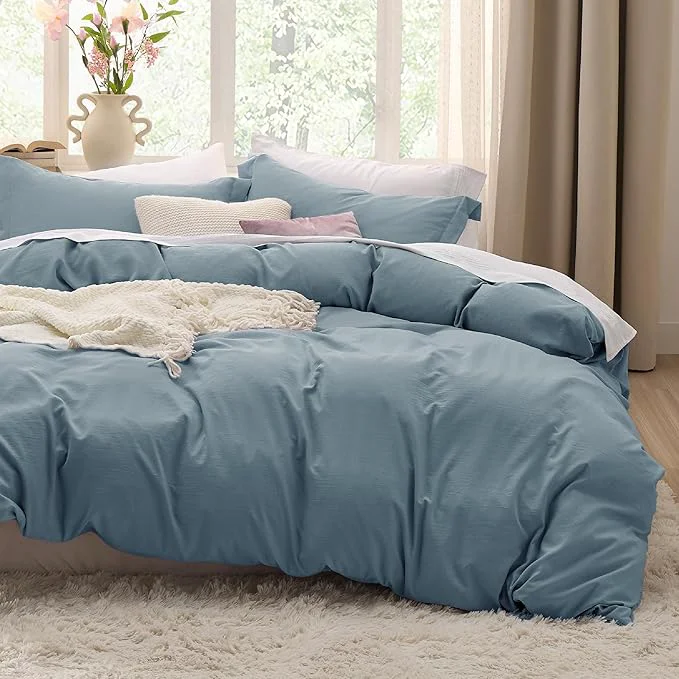 Modern Bedsure Mineral Blue Duvet Cover Full Size – 3 Pieces Prewashed Extra Soft Cotton-Like Polyester Bedding Set Includes 1 Duvet Cover 80×90 Inches with Zipper Closure amp 2 Pillow Shams No Comforter Elite