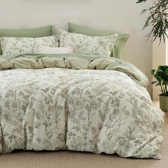 Versatile Bedsure Duvet Cover King Size – Cotton Reversible Floral King Duvet Cover Set with Zipper Closure 3 Pieces Soft amp Breathable PureWoven Botanical Green Bedding Set with 2 Pillow Shams 20 quot x36 quot Sophisticated