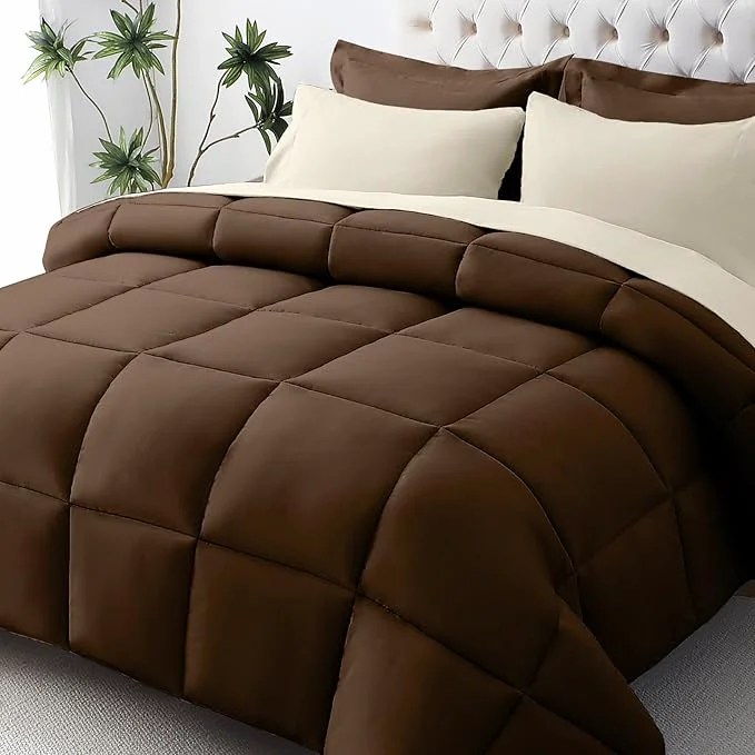 Easy-to-Use JOLLYVOGUE California King Comforter Set Ultra-Soft Bed in a Bag Cal King Size 7 Pieces Oeko-TEX Bedding Set with Down Comforter Sheets Pillowcases amp Shams Brown amp Beige Professional