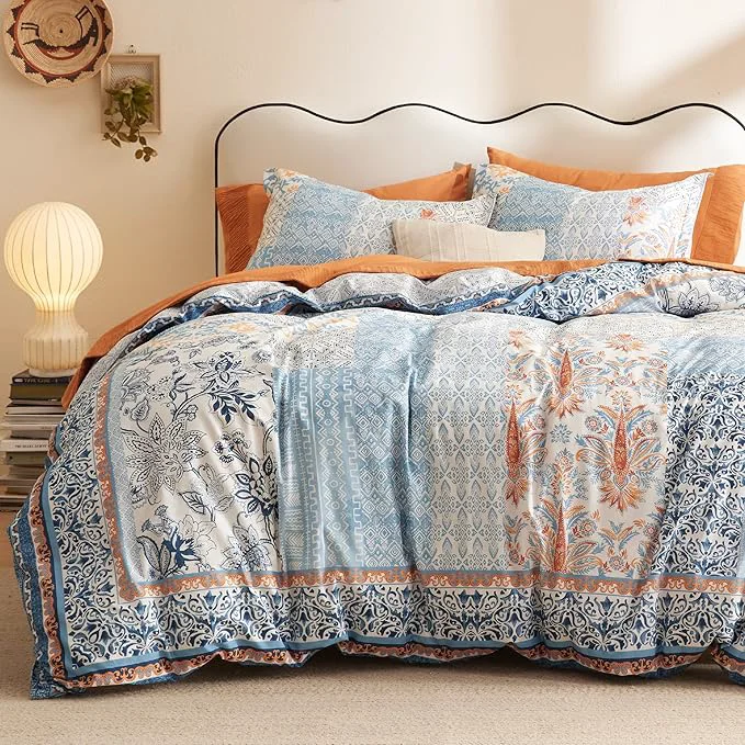 Certified Bedsure Duvet Cover King Size – Cotton Reversible Floral King Duvet Cover Set with Zipper Closure 3 Pieces Soft amp Breathable PureWoven Bohemian Blue Bedding Set with 2 Pillow Shams 20 quot x36 quot Flexible