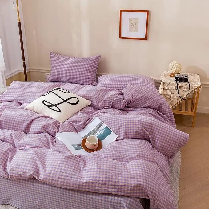 Consistent mixinni Purple Gingham Grid Duvet Cover Twin Washed Cotton Modern Geometric Bedding Set with 2 Pillowcases Farmhouse Style Yellow Plaid Comforter Cover Set for Men amp Women Soft amp Lightweight Premium Material