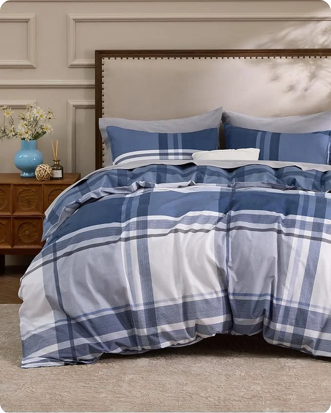 Proven Bedsure Plaid Duvet Cover King Size – Cotton Reversible Classic Navy Checkered Pattern Duvet Cover Set 3 Pieces Soft amp Breathable PureWoven Bedding Set with 2 Pillow Shams Navy Plaid 104 quot x90 quot Responsible