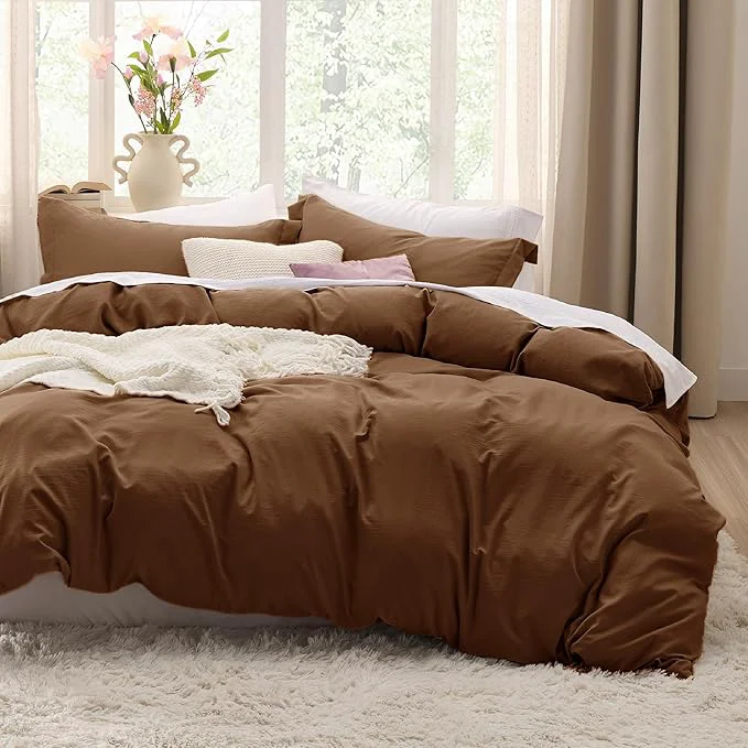 Sustainable Bedsure Brown Duvet Cover Twin Twin XL Size – 2 Pieces Prewashed Cotton-Like Polyester Extra Soft Bedding Set Includes 1 Twin Duvet Cover 68 39 39 x90 39 39 with Zipper Closure amp 1 Pillow Sham No Comforter Fashionable