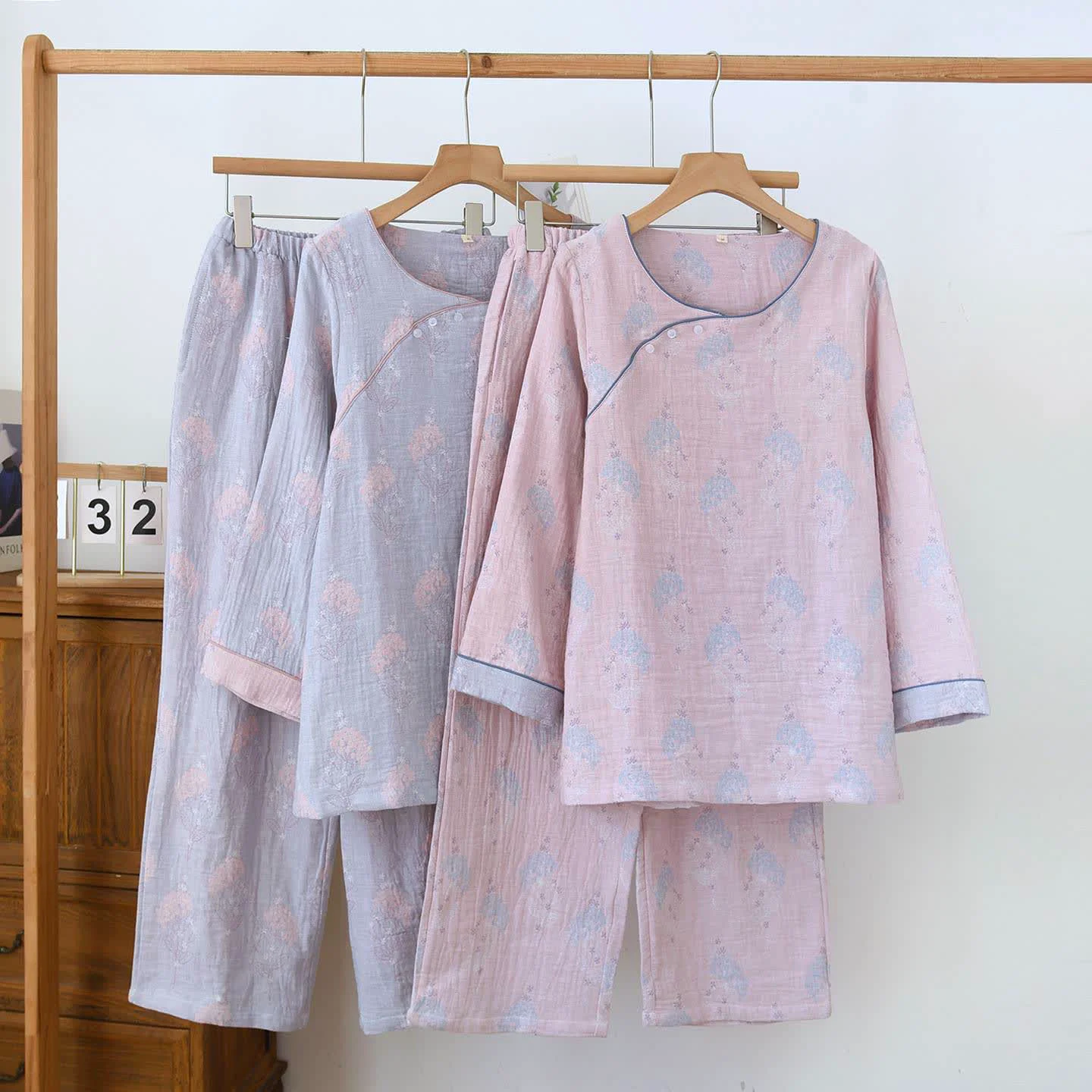 Casual Ownkoti Muted Floral Vintage Cotton Pajama Set Practical