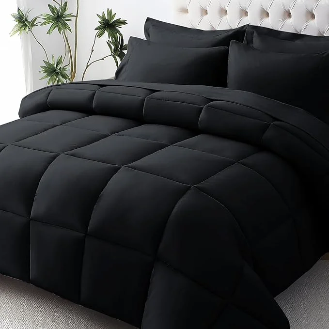 Certified JOLLYVOGUE Twin Comforter Set Ultra-Soft Bed in a Bag Twin Size 5 Pieces Oeko-TEX Bedding Set with Down Comforter Sheets Pillowcases amp Shams Black Selected