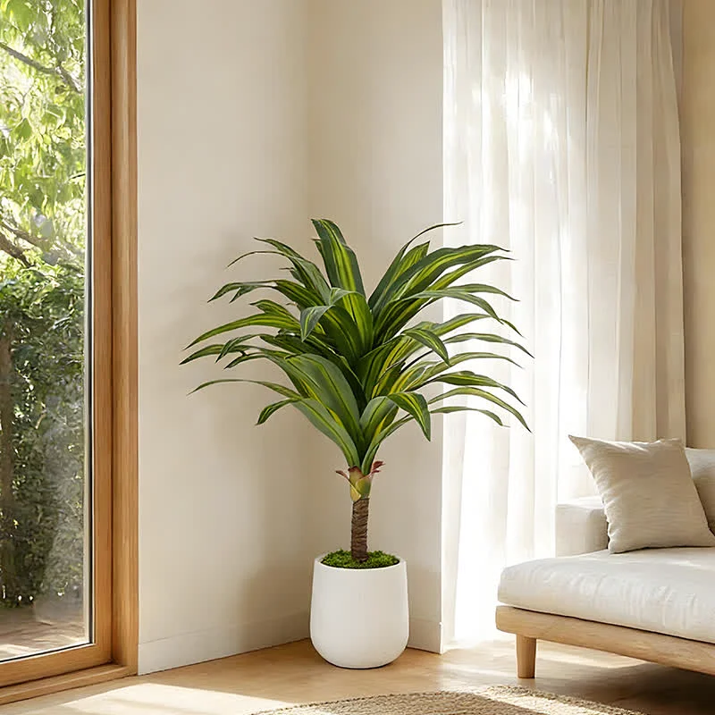 High-Grade Ownkoti Artificial Dracaena Tree in White Pot for Indoor Outdoor Fast