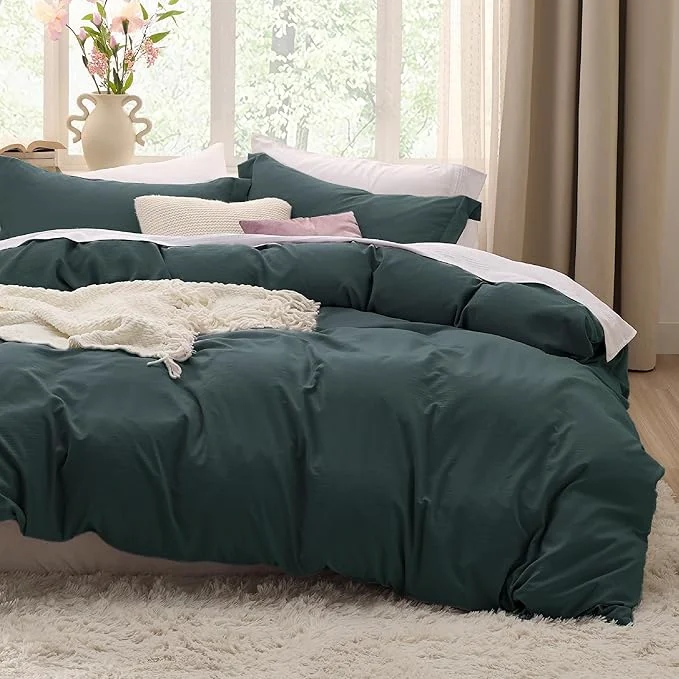 Breathable Bedsure Forest Green Duvet Cover Full Size – 3 Pieces Prewashed Extra Soft Cotton-Like Polyester Bedding Set Includes 1 Duvet Cover 80×90 Inches with Zipper Closure amp 2 Pillow Shams No Comforter Natural