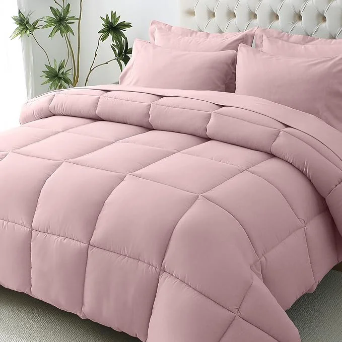 Prestigious JOLLYVOGUE Queen Comforter Set Ultra-Soft Bed in a Bag Queen Size 7 Pieces Oeko-TEX Bedding Set with Down Comforter Sheets Pillowcases amp Shams Camio Pink Environmentally Friendly
