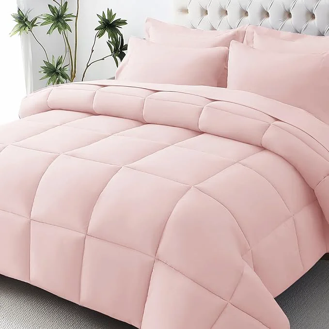 Comfortable JOLLYVOGUE California King Comforter Set Ultra-Soft Bed in a Bag Cal King Size 7 Pieces Oeko-TEX Bedding Set with Down Comforter Sheets Pillowcases amp Shams Blush Pink Reusable