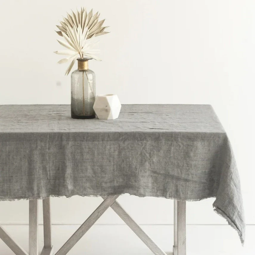 Exclusive Stone Washed Linen Tablecloth Grey Contemporary