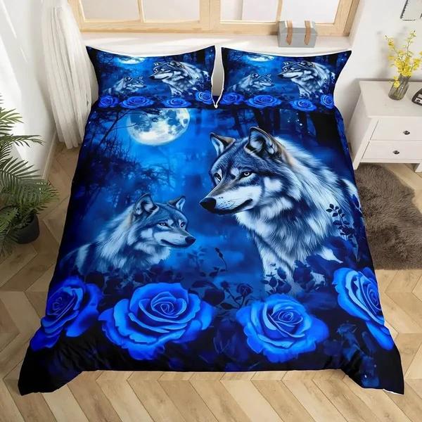 Smart Wolf Blue Rose Quilt Cover Versatile