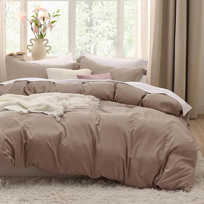 Premium Material Bedsure Khaki Oversized Queen Duvet Cover – 3 Pieces Prewashed Cotton-Like Extra Soft Bedding Set Includes 1 Duvet Cover 98×98 Inches with Zipper Closure amp 2 Pillow Shams Comforter Not Included Luxury