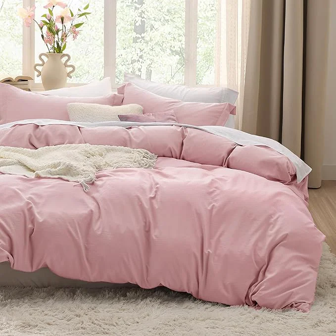 Quality Bedsure Pink Duvet Cover King Size – 3 Pieces Prewashed Cotton-Like Polyester Extra Soft Bedding Set Includes 1 Duvet Cover 104×90 Inches with Zipper Closure amp 2 Pillow Shams Comforter Not Included Recyclable
