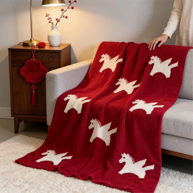 Traditional Ownkoti White Pegasus Motif Fleece Blanket Elegant
