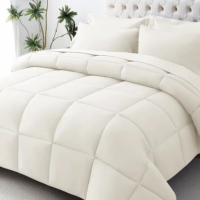 Clean JOLLYVOGUE King Comforter Set Ultra-Soft Bed in a Bag King Size 7 Pieces Oeko-TEX Bedding Set with Down Comforter Sheets Pillowcases amp Shams Ivory Secure