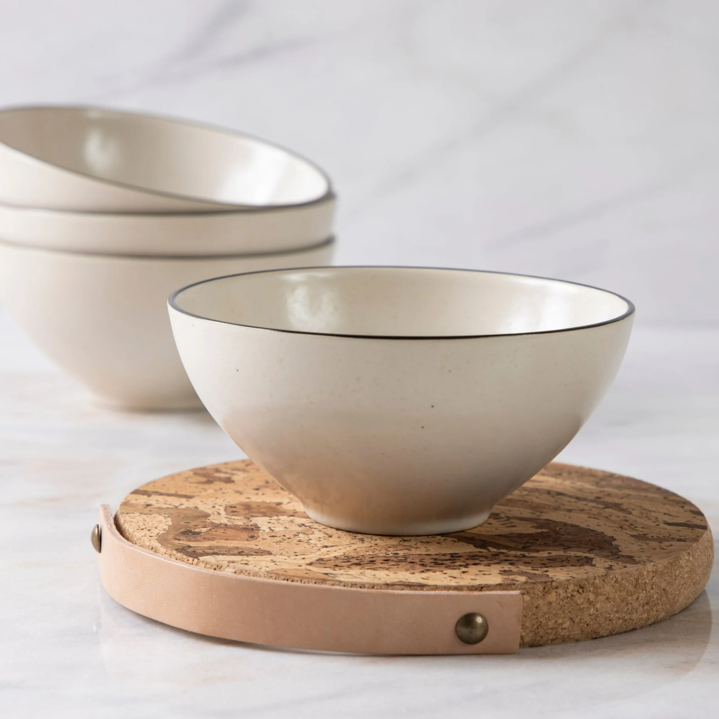Long-Lasting Augusta Soup Ce Bowl Natural with Black Set of 6 Traditional