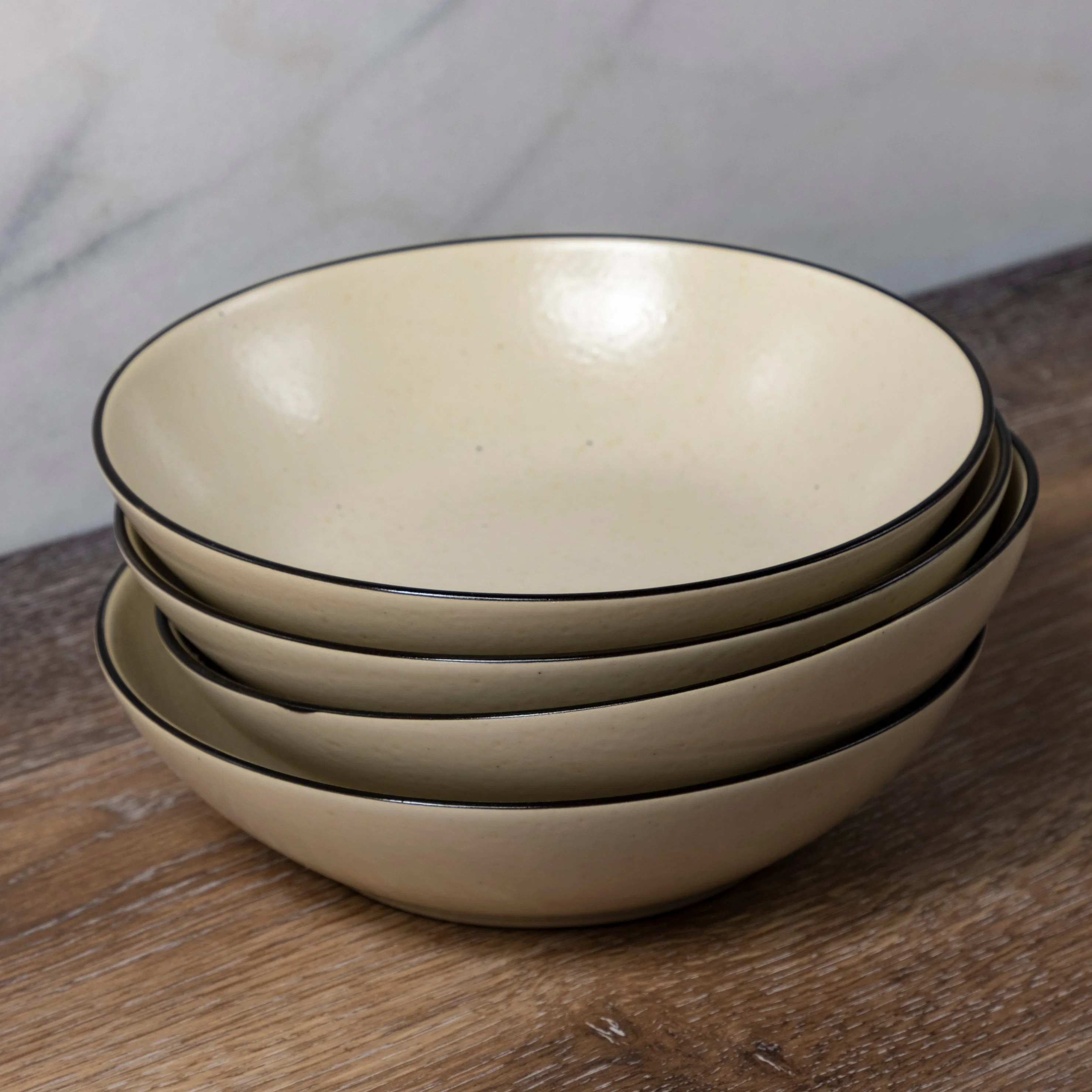 Unique Augusta Pasta Bowl Natural with Black Set of 6 Organic