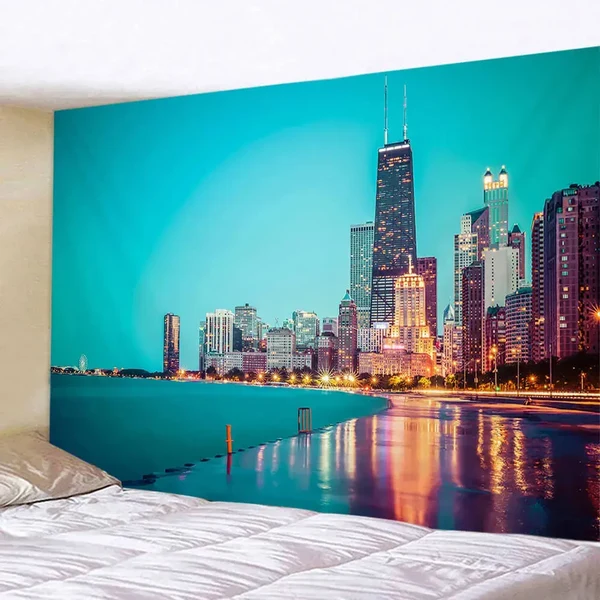 Refined Chicago Skyline Tapestry – Lake Michigan Functional