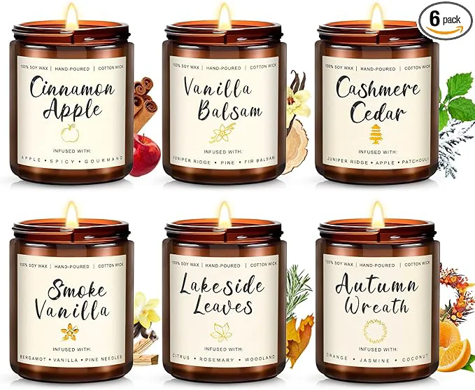 Powerful Candles for Home Scented 6 x 3.5 oz Soy Wax 150 Hours Long Lasting Fall Original Design