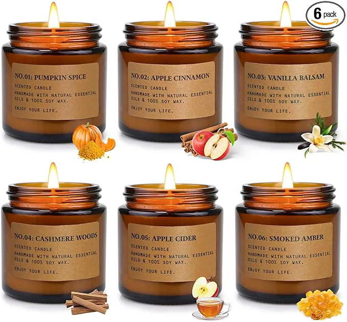 Quality Candles for Home Scented 6 x 3.5 oz Soy Wax 150 Hours Long Lasting Fall Specialty