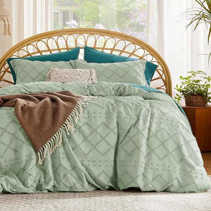 High-Quality Bedsure Boho Duvet Cover Queen Size – Sage Green Breathable amp Soft Boho Bedding Machine Washable Comforter Cover for All Seasons Includes 1 Duvet Cover 90 quot x90 quot with 2 Pillow Shams amp Zipper Closure Outstanding