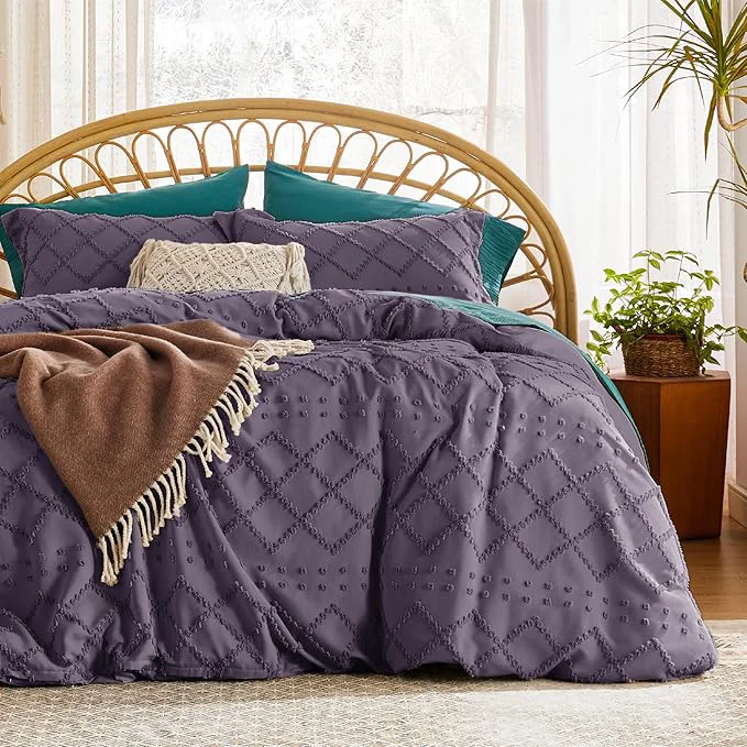 First-Class Bedsure Boho Duvet Cover Queen Size Grayish Purple Breathable amp Soft Boho Bedding Machine Washable Comforter Cover for All Seasons Includes 1 Duvet Cover 90 quot x90 quot with 2 Pillow Shams amp Zipper Closure User-Friendly