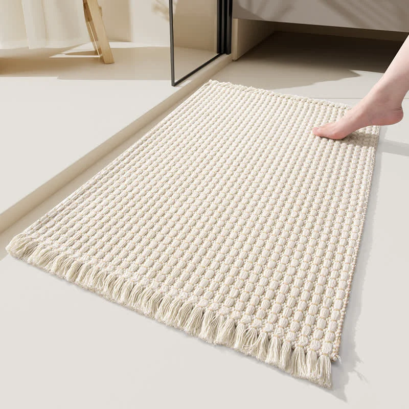 Modern Ownkoti Woven Bath Mat with Tassels Contemporary