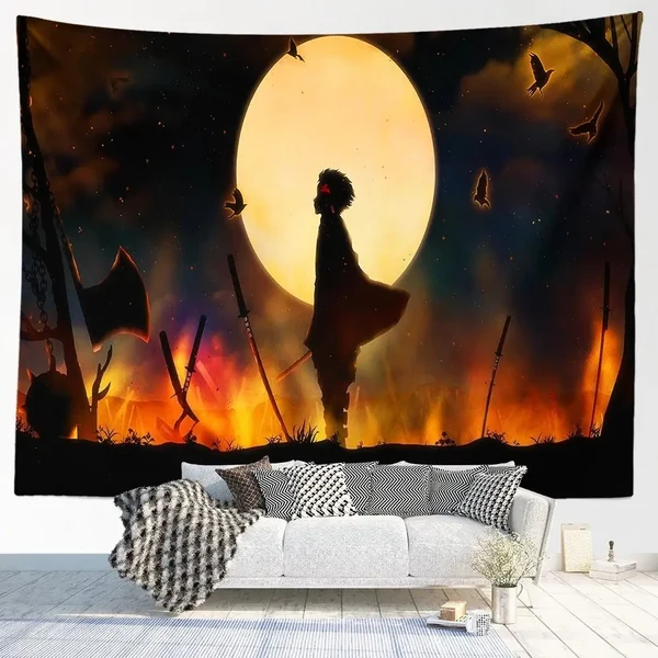 Relaxed Tanjiro Kamado Demon Slayer Wall Tapestry Premium Material