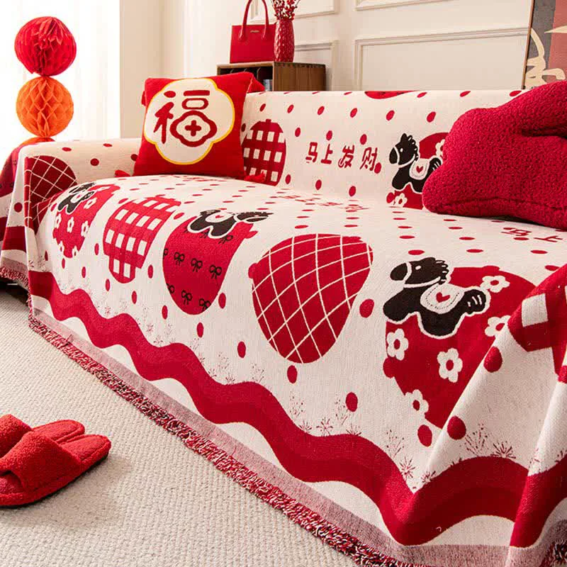Official Ownkoti Anti-Slip Zodiac Horse Chenille Couch Throw Artisan