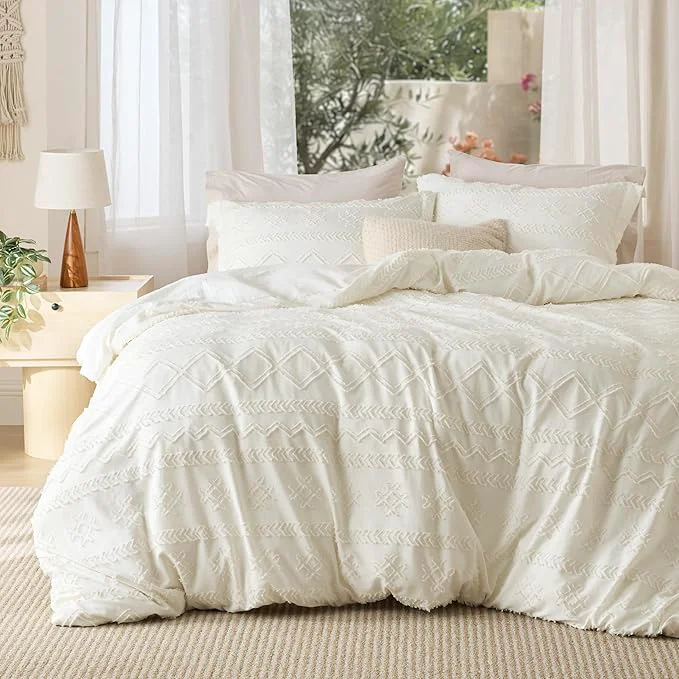 Secure Bedsure Boho Duvet Cover Queen Size Soft amp Comfortable Elegant Design Boho Bedding for Decoration Machine Washable Comforter Cover for All Seasons Includes 1 Duvet Cover amp 2 Pillow Shams White Prestigious