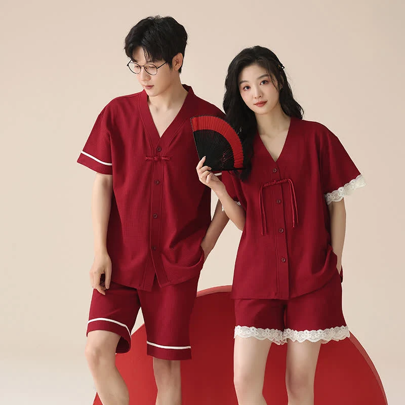 Practical Ownkoti Short Sleeve Couple Cotton Pajama Set Clean