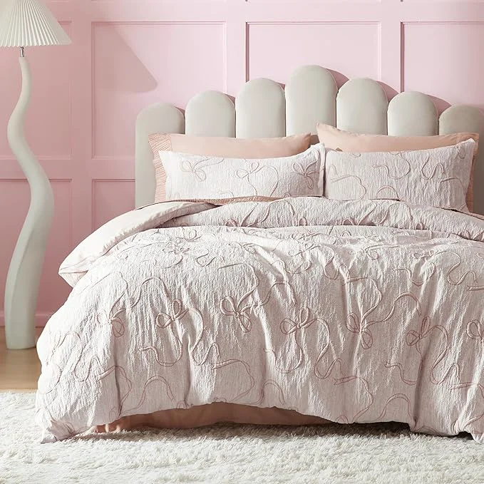 Versatile Bedsure Pink Duvet Cover King Size with Bowknot Jacquard Design Soft and Elegant Boho Bedding Set Luxurious Craftsmanship for a Stylish Bedroom Includes 1 104 quot x90 quot Duvet Cover amp 2 Pillow Shams Fast