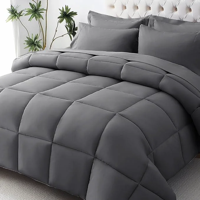Versatile JOLLYVOGUE Full Comforter Set Ultra-Soft Bed in a Bag Full Size 7 Pieces Oeko-TEX Bedding Set with Down Comforter Sheets Pillowcases amp Shams Dark Grey Powerful