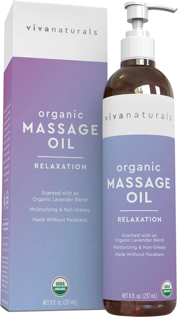 Healthy Viva Naturals Organic Massage Oil Lavender Scented 8 fl oz – Non-Greasy Secure