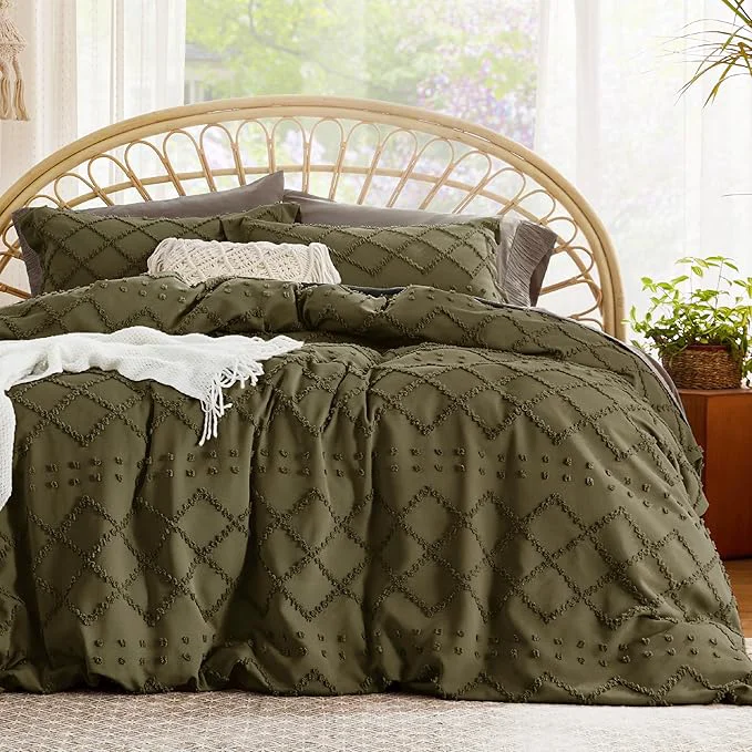 Fast Bedsure Boho Duvet Cover King Size – Olive Green Breathable amp Soft Boho Bedding Machine Washable Comforter Cover for All Seasons Includes 1 Duvet Cover 104 quot x90 quot with 2 Pillow Shams amp Zipper Closure High-Quality