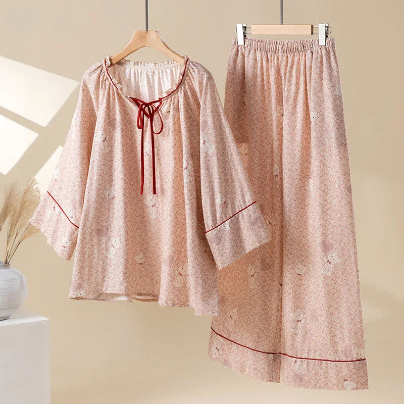 Outstanding Ownkoti Floral Bear Cotton Ruffled Loungewear Set Recyclable