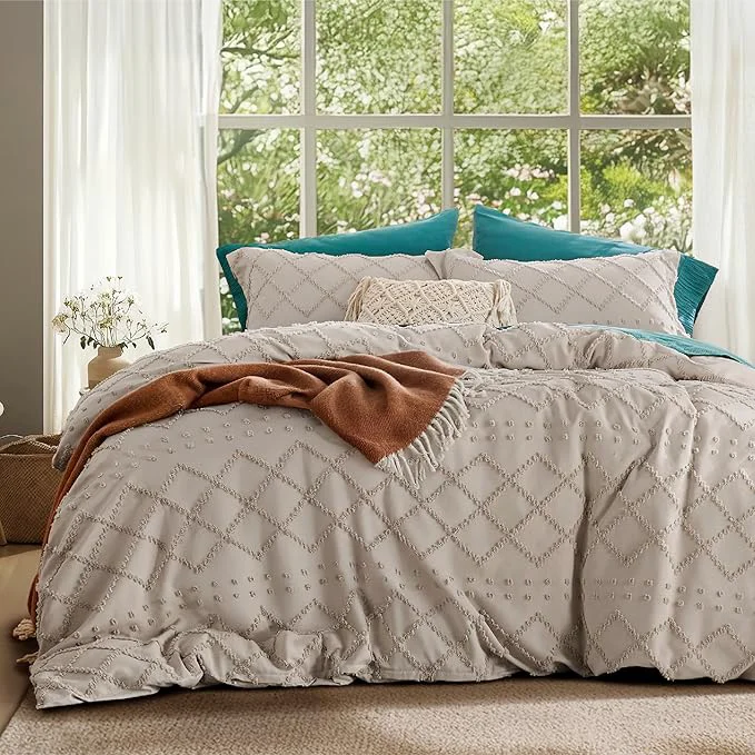 Next-Generation Bedsure Boho Duvet Cover Queen Size – Linen Breathable amp Soft Boho Bedding Machine Washable Comforter Cover for All Seasons Includes 1 Duvet Cover 90 quot x90 quot with 2 Pillow Shams amp Zipper Closure First-Class