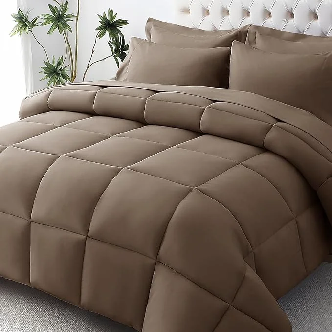 Official JOLLYVOGUE King Comforter Set Ultra-Soft Bed in a Bag King Size 7 Pieces Oeko-TEX Bedding Set with Down Comforter Sheets Pillowcases amp Shams Brown Smooth