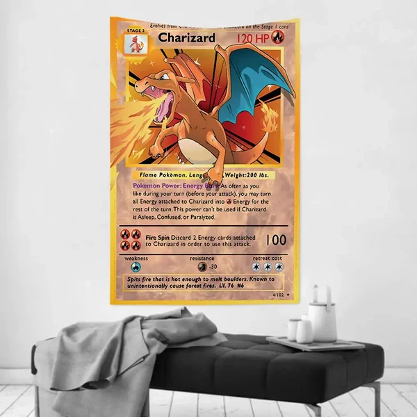 High-Grade Charizard Wall Hanging – Pokemon Card Tapestry Eco-Friendly