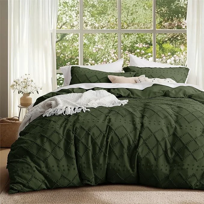 Bedsure Boho Duvet Cover King Size – Dark Green Breathable amp Soft Boho Bedding Machine Washable Comforter Cover for All Seasons Includes 1 Duvet Cover 104 quot x90 quot with 2 Pillow Shams amp Zipper Closure Convenient