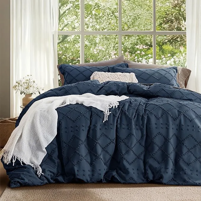 Flexible Bedsure Boho Duvet Cover Queen Size – Navy Breathable amp Soft Boho Bedding Machine Washable Comforter Cover for All Seasons Includes 1 Duvet Cover 90 quot x90 quot with 2 Pillow Shams amp Zipper Closure Casual