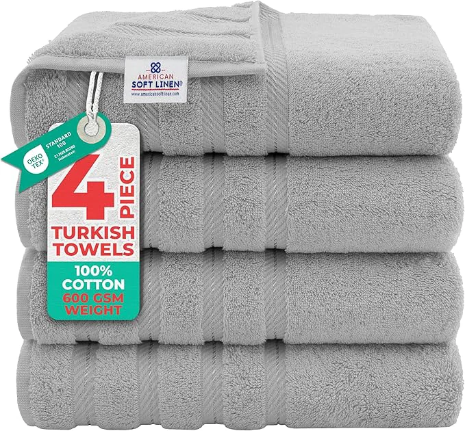 Consistent American Soft Linen Luxury 4 Piece Bath Towel Set 600 GSM Cotton Turkish First-Class
