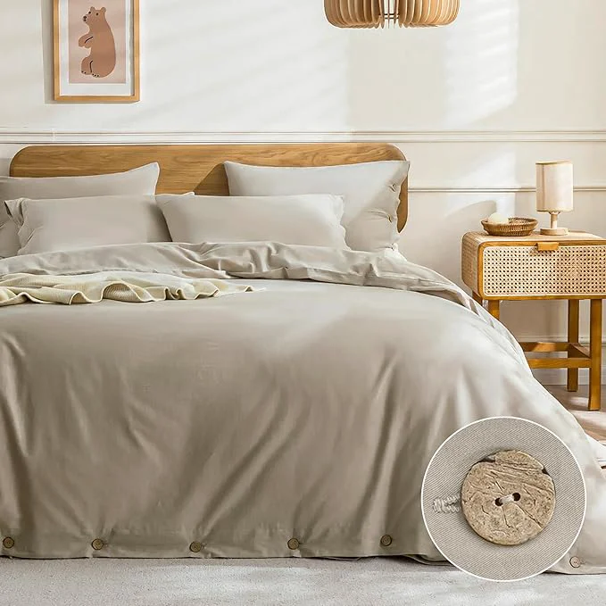 Reliable JELLYMONI Cotton Duvet Cover King Size – Linen Gray Comforter Cover with Button Washed Cotton 3PCS Breathable Soft Solid Bedding Set Duvet Cover 104×90in amp 2 Pillowcases NO Comforter