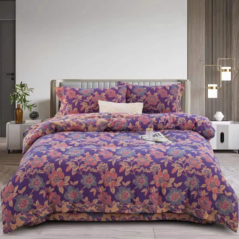 Enhanced Ownkoti Purple Floral Double Gauze Cotton Bedding Set 4PCS Superior